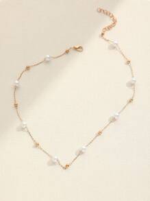 1條時尚簡約的假珍珠女鎖骨項鍊 - 金黃色 - 查看 4