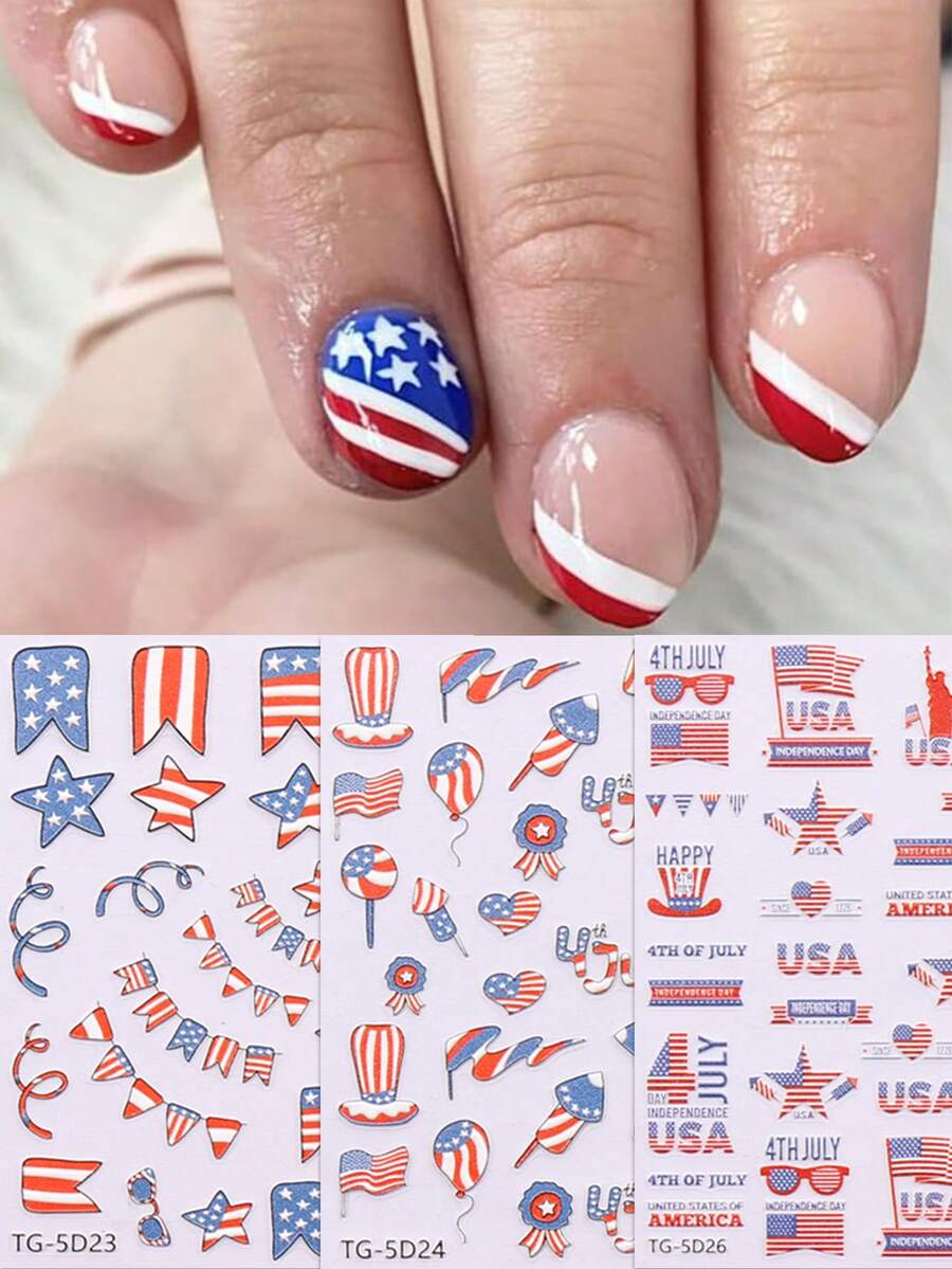 3 Tấm 4th Của Tháng 7 Giảm Miếng Dán Móng Tay Cờ USA Vật Tổ Móng Tay Nghệ Thuật Tự Dán Trang Trí Dụng Cụ Sơn Móng Tay Nghệ Thuật phụ Kiện Trang Trí DIY - Nhiều màu - Xem 1