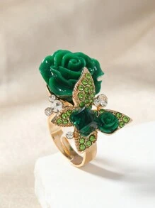 1入流行個性化蝴蝶花朵開放式戒指 - 綠色 - 查看 9