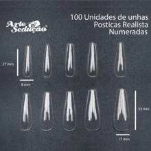Unhas Postiças Realista Transparente, 100 Und, Arte Sedução, Manicure Nail Design - Transparente - Visão 4