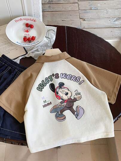 New Young Boy Casual Polo Collar Cartoon Short Sleeve Shirt For Summer