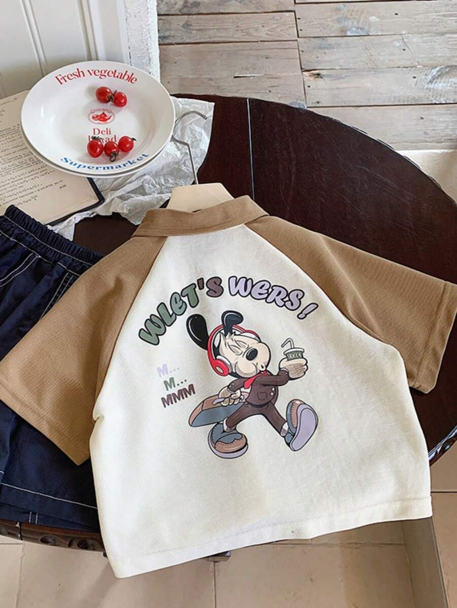 New Young Boy Casual Polo Collar Cartoon Short Sleeve Shirt For Summer - White - View 1