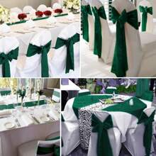 50 PCS Satin Chair Sash Chair Decorative Bow Designed Chair Cover Chair Sashes For Thanksgiving Wedding Christmas Banquet Party Home Kitchen Decoration ( 7 X 108 Inch) Outdoor Party Wedding Outdoor Activities Banquet - 墨綠色 - 查看 6