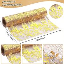 1pc Sparkling Metallic Foil Thin Net Tablecloth/Table Runner, Multicolor Polyester Decorative Table Runner, Suitable For Wedding, Party, Birthday, Kitchen, Restaurant, Home Table Decoration Tablecloth, Table Runner - Gold - View 2