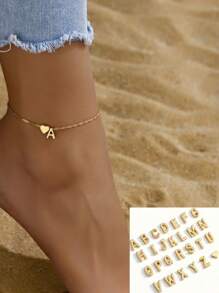 1 szt. Prosta i uniwersalna bransoletka na kostkę w kształcie serca z literą alfabetu, codzienny dodatek do stóp dla kobiet, prezent na Walentynki