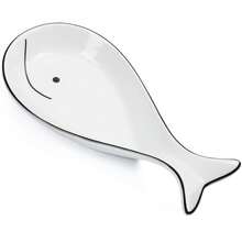 Portacucharas de cerámica para la encimera de la cocina Soporte para espátula grande de 9.1 pulgadas Descanso para utensilios para cucharas, cucharones, espátulas (Forma de ballena) - Blanco - Ver 1