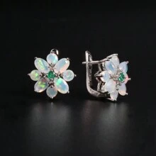 One Pair Of Flower Design Opal Clasp Earrings 925 Sterling Silver Natural Gemstones Fine Jewelry For Women Valentines