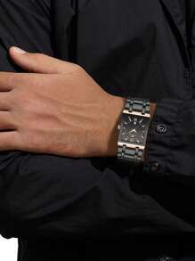VA VA VOOM 1 Peça Relógio Masculino Moda, Mostrador Quadrado, Pulseira de Aço Inoxidável 41mm, Estilo de Negócios de Luxo, Presente Masculino, Mecanismo de Quartzo Original, Dourado, Rose Gold e Preto, Relógio Esportivo e de Trabalho para Uso Externo