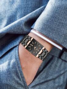 VA VA VOOM 1 Peça Relógio Masculino Moda, Mostrador Quadrado, Pulseira de Aço Inoxidável 41mm, Estilo de Negócios de Luxo, Presente Masculino, Mecanismo de Quartzo Original, Dourado, Rose Gold e Preto, Relógio Esportivo e de Trabalho para Uso Externo