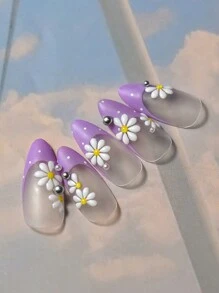 1片雏菊浮雕美甲贴纸，果冻美甲贴花，白色花瓣，DIY美甲装饰花卉贴纸，美甲用品，美甲贴纸 - 彩色 - 查看 3