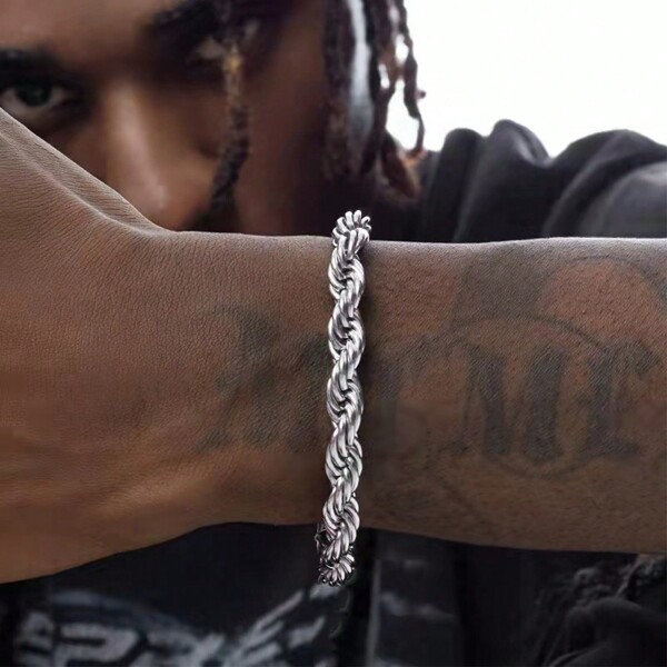 MONALLY 1pc Hip Hop Funky Stainless Steel Twisted Chain Bracelet For Men Versatile Jewelry Gift For Daily Decoration
