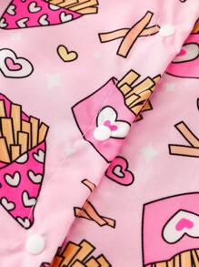 Baby Girl Toddling Summer Outfit, Cute Pink French Fry Print Shirt And Shorts
