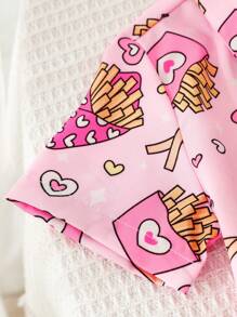 Baby Girl Toddling Summer Outfit, Cute Pink French Fry Print Shirt And Shorts