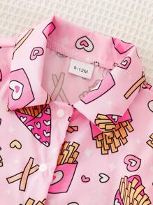 Baby Girl Toddling Summer Outfit, Cute Pink French Fry Print Shirt And Shorts
