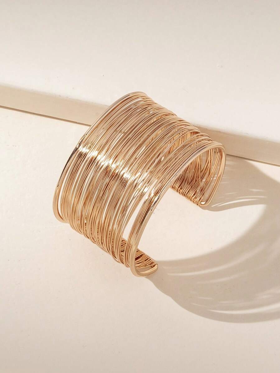 1pc Women Exaggerate Metal Wire Wrapped Open Cuff Bracelet Punk Style Party Accessory - Rose Gold - View 1