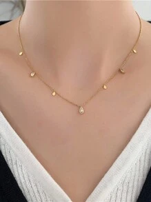 1pc Stainless Steel Minimalist Necklace, Delicate Square Rhinestone Choker Necklace, Dainty Jewelry, Suitable For Daily Wear For Women