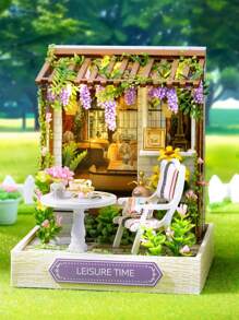 Maison de thé de l'après-midi DIY avec housse anti-poussière, ensemble de jouets de blocs de construction de modèles 3D faits à la main, décoration de chambre à coucher avec meubles, puzzle artisanal en bois, décoration de chambre cadeau d'anniversaire
