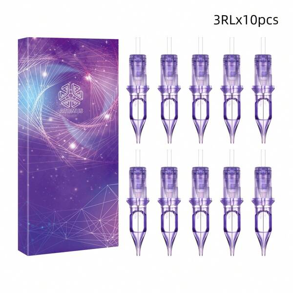 ATOMUS 10pcs Stainless Steel 0.35mm Needles In Purple Gift Box, Suitable For 1203RL, 1205RL, 1207RL, 1209RL, 1203RS, 1205RS, 1207RS, 1209RS, 1205M1, 1207M1 Tattoo Cartridges
