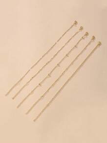 5pcs Minimalist Stackable Foot Chain With Small Beads Elegant Anklets Women Charm Beach Party Anklet Set - Yellow Gold - View 5