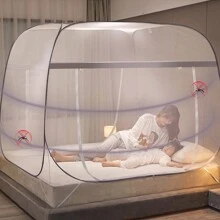 Cuerpo de cama de carpa de mosquito emergente, diseño de cremallería de red de cuna con puertas dobles, carpa autopostrada, verano 360 ° Anti mosquitos, plegamiento portátil para un viaje de adultos bebés, 150 * 200 cm - azul real - Ver 1
