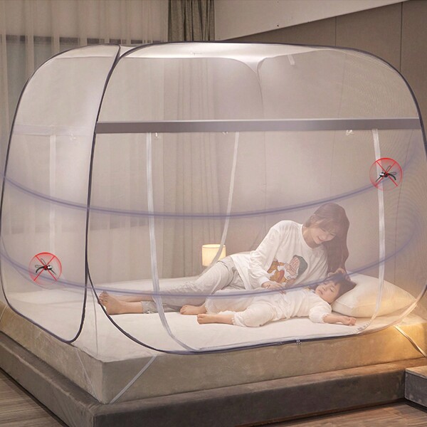 Cuerpo de cama de carpa de mosquito emergente, diseño de cremallería de red de cuna con puertas dobles, carpa autopostrada, verano 360 ° Anti mosquitos, plegamiento portátil para un viaje de adultos bebés, 150 * 200 cm