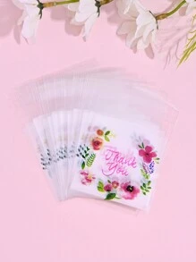 100 件花朵印花感謝自黏袋適用於珠寶、耳環、項鍊、生日、婚禮、節日、食品包裝,7*10 厘米