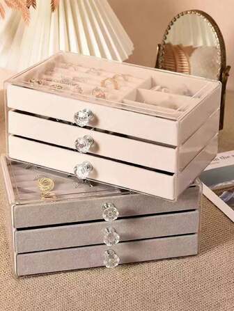 1pc Transparent Acrylic Jewelry Storage Box, 3-Layer Drawer Type Jewelry Case, Organizer For Earrings, Rings, Necklaces, Bracelets And Pendants. Suitable For Bathroom, Desktop, Dressing Table And Bedroom. Stackable And With Drawer For Elegant Display And Packaging. Ideal Gift For Wife, Home Decor, Bathroom, Bedroom. Suitable For Rings, Necklaces, Watches, Earrings And Bracelets - Perfect For Mother's Day, New Year Gift, Valentine's Day Gift And Birthday Gift. Sun Travel Cool Back To School