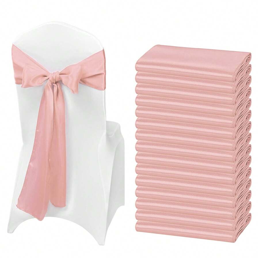 50 PCS Satin Chair Sash Chair Decorative Bow Designed Chair Cover Chair Sashes For Thanksgiving Wedding Christmas Banquet Party Home Kitchen Decoration ( 7 X 108 Inch) Outdoor Party Wedding Outdoor Activities Banquet - 玫瑰金色 - 查看 1