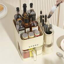 LIVINGANDHOME Living And Home 3-In-1 Free-Standing Kitchen Seasoning Box Spice Rack,Knife Block Holder,Cutlery Rack,Kitchen Storage Rack Shelf For Spice,Knives,Cutlery - Milk White - View 5