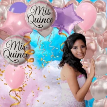 Kit De 7 Globos Redondo Mis 15 Años Mis Xv Años Quinceañera - Rosa - Ver 6