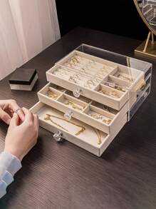 1pc Transparent Acrylic Jewelry Storage Box, 3-Layer Drawer Type Jewelry Case, Organizer For Earrings, Rings, Necklaces, Bracelets And Pendants. Suitable For Bathroom, Desktop, Dressing Table And Bedroom. Stackable And With Drawer For Elegant Display And Packaging. Ideal Gift For Wife, Home Decor, Bathroom, Bedroom. Suitable For Rings, Necklaces, Watches, Earrings And Bracelets - Perfect For Mother's Day, New Year Gift, Valentine's Day Gift And Birthday Gift. Sun Travel Cool Back To School, Room Decor - Multicolor - View 10