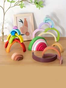 儿童彩虹拱桥积木木制益智玩具，彩虹拱门装饰弧形板，蒙特梭利彩色形状匹配创意玩具，感官拼图玩具 - 彩色 - 查看 1