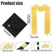 Graduation Hat With Sash For Adults, Graduation Cap With 2024 Year Charm And Tassel, 2024 Academic Mortar Board For University High School Bachelor Graduation Party Decorations Adjustable - Multicolor - View 2