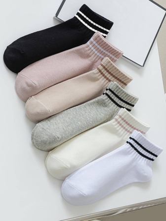 1/6 双女士休闲双条纹运动踝袜，百搭秋季袜子