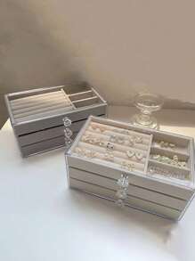 1pc Transparent Acrylic Jewelry Storage Box, 3-Layer Drawer Type Jewelry Case, Organizer For Earrings, Rings, Necklaces, Bracelets And Pendants. Suitable For Bathroom, Desktop, Dressing Table And Bedroom. Stackable And With Drawer For Elegant Display And Packaging. Ideal Gift For Wife, Home Decor, Bathroom, Bedroom. Suitable For Rings, Necklaces, Watches, Earrings And Bracelets - Perfect For Mother's Day, New Year Gift, Valentine's Day Gift And Birthday Gift. Sun Travel Cool Back To School, Room Decor - Multicolor - View 12