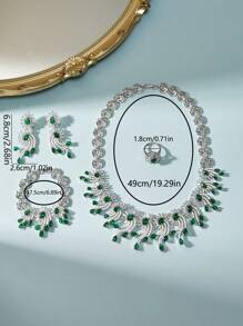 European And American Saudi Arabia Popular Luxury Set/multi-color Cubic Zirconia Jewelry Set Including Necklace, Earrings, Ring And Bracelet, One Size For All/full Rhinestone Decor/glamorous For Parties And Weddings - four piece set - View 11