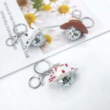 1 szt. Uniseks Kapelusz w kształcie kuli dyskotekowej i breloczek w kształcie lustrzanej kulki, idealny na prezent, imprezę lub do noszenia na co dzień, akcesoria w stylu hip-hopowym lub punkowym, zawieszka do torby prezent