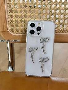 Una funda de teléfono elegante y nueva con forma de gota de gel transparente y metalizada con cinta y lazo de cobertura total y anticaídas, compatible con iPhone - transparente - Ver 4