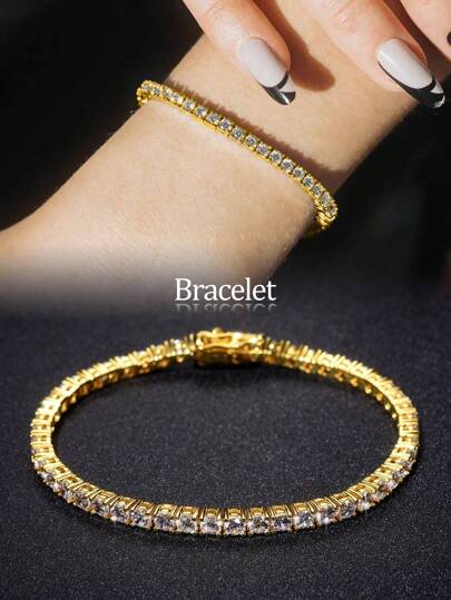 1 件闪耀 3 毫米锆石网球手链女士 S925 纯银迷人情人节精美女士珠宝礼物