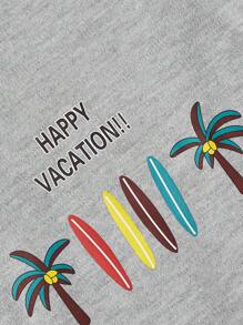 Spring/Summer New Pet Clothes, Dog Apparel With Palm Tree & English Text Print, Comfortable Breathable Outfit For Medium/Small Dogs, Teddy/Poodle - Grey - View 6