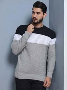 Sueter tricot masculino blusa de frio gola redonda manga longa blusa de Lã