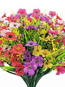4 ramos de flores artificiales de violetas de seda para exteriores, plantas falsas resistentes a los rayos UV y no desteñibles, arbustos de plástico para decoración del hogar, granja, jardín, decoración exterior, plantas falsas - 4PcsRamo violeta de 4 colores - Ver 3