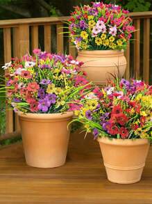 4 ramos de flores artificiales de violetas de seda para exteriores, plantas falsas resistentes a los rayos UV y no desteñibles, arbustos de plástico para decoración del hogar, granja, jardín, decoración exterior, plantas falsas - 4PcsRamo violeta de 4 colores - Ver 7