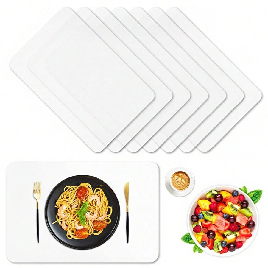 8 Transparent Placemats, Washable White Placemats, Plastic Table