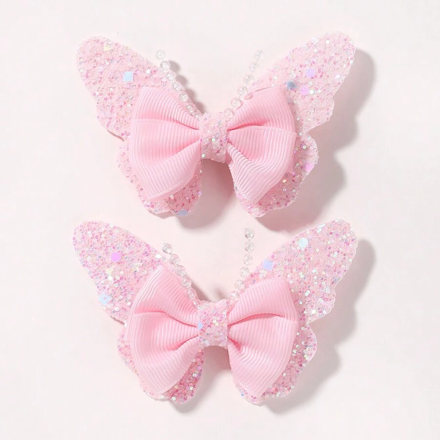 bilicaca 2pcs Shiny Beaded Fashionable Cute Bow Hair Clip