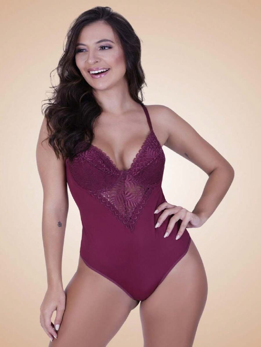 Women Shapewear Bodysuits - 酒紅色 - 查看 1