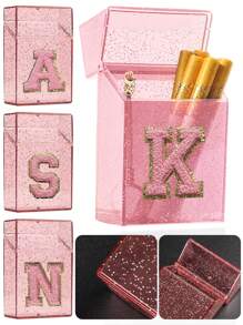 1PC雪花烟盒雪茄烟嘴打火机收纳盒防潮抗压塑料闪亮香烟收纳盒刺绣立体首字母A到Z透明烟盒女士男士礼物20件烟具配件