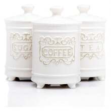 25 Ounce Ceramic Kitchen Canisters Set Of 3 - Beautifully Engraved Coffee Tea Sugar Storage Containers Airtight With Feet For Added And Stability - Ceramic Jar With Lid That's Airtight - Multicolor - View 1