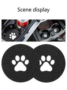 2入組卡通貓爪紋汽車杯架插入式杯墊，圓形矽膠防滑墊，防熱垫，適用於飲料或咖啡 - 黑色 - 查看 4