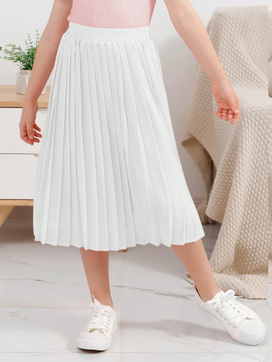 GORLYA Tween Girl Chiffon Pleated Elastic Waist A-Line Bohemian Swing Maxi Skirt, Suitable For Casual Outings, Shopping, School, Homecoming, Dinner Parties
